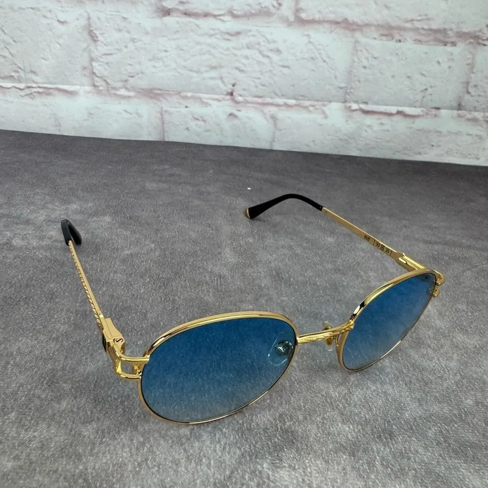 James Oro 808 Collection Gold Frame Blue Lens Sunglasses New